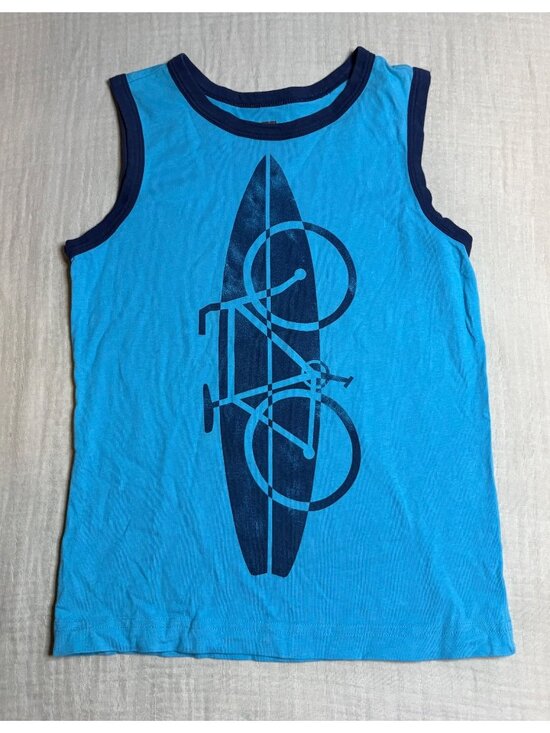 Tea Collection Other - Blue Sleeveless Boys Shirt By Tea Collection With Surfboard & Bike Graphic Sz 8